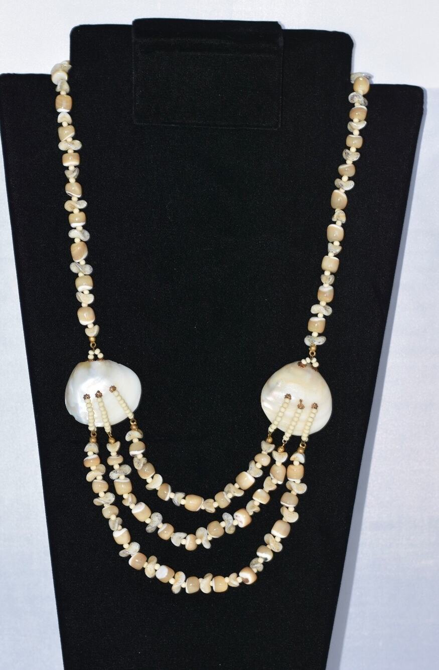 Miriam Haskell Shell Layered Mother of Pearl Beaded Statement Necklace Signed